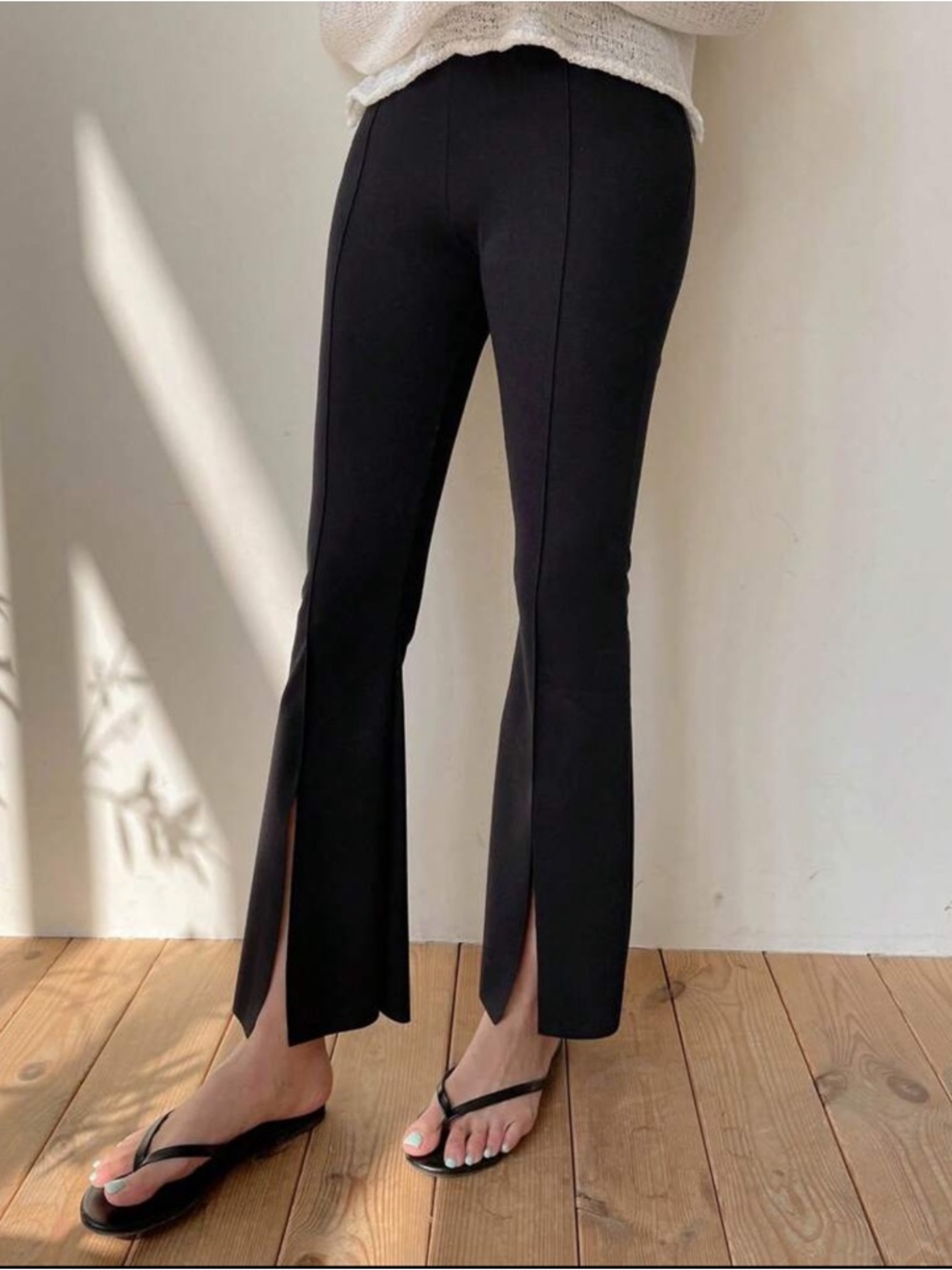 Black modal blend high waisted split hem pants US 4 Korean M